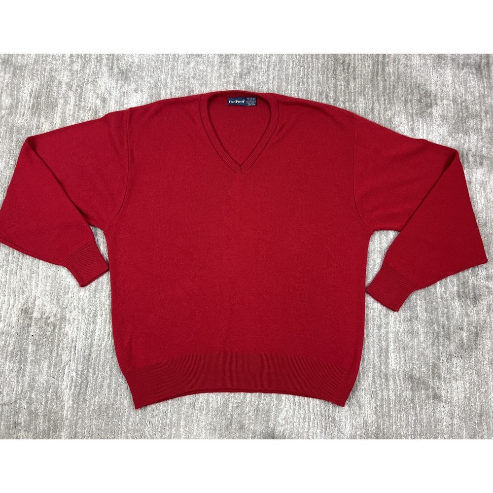 Par Four Sweater Mens XL‎ Red V-Neck Solid Long Sleeve Acrylic Knit Made in USA